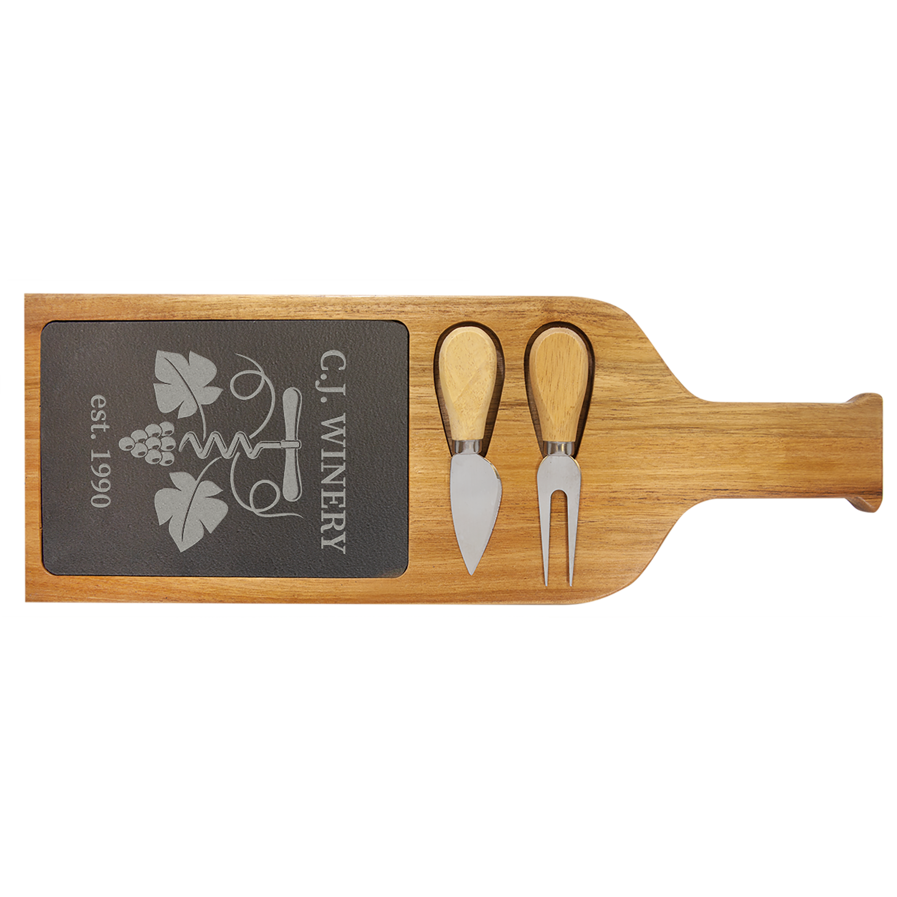 17 1/2" x 6" Acacia Wood/Slate Serving Board with Two Tools